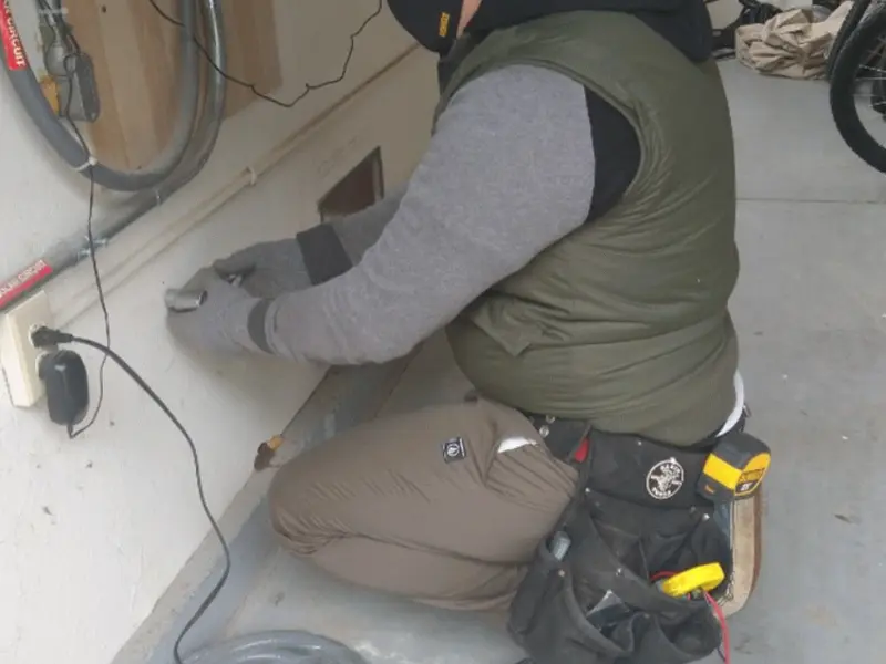 Electrician performing outlet wiring in a Nashville garage